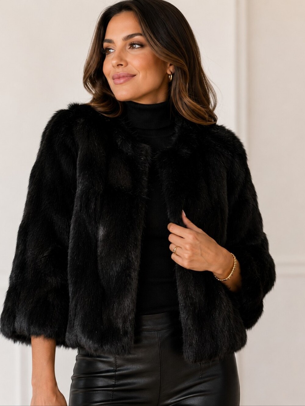 La Fiorentina Genuine Rabbit Fur Jacket | Black Luxe Statement Coat | M/L